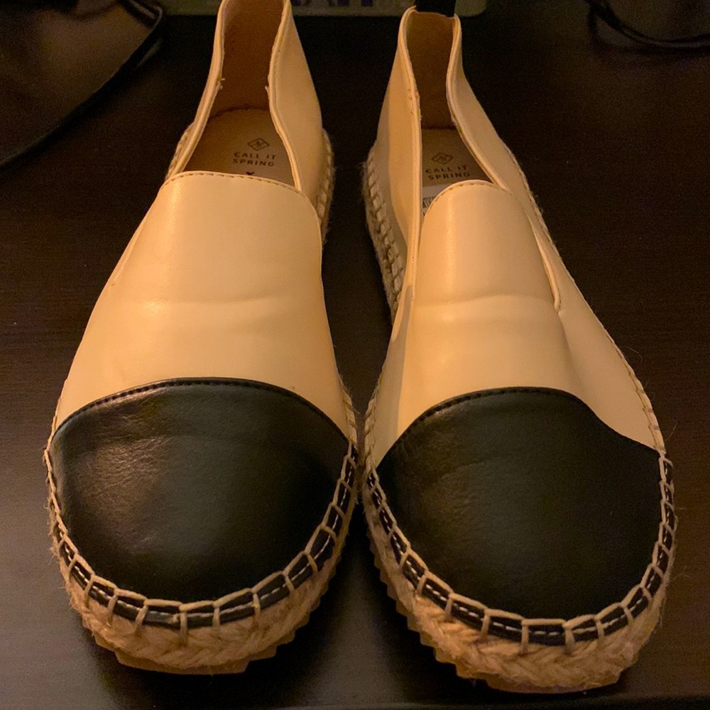 “CAll IT SPRING” Vegan Cap toe espadrilles.  Classic tan & black.